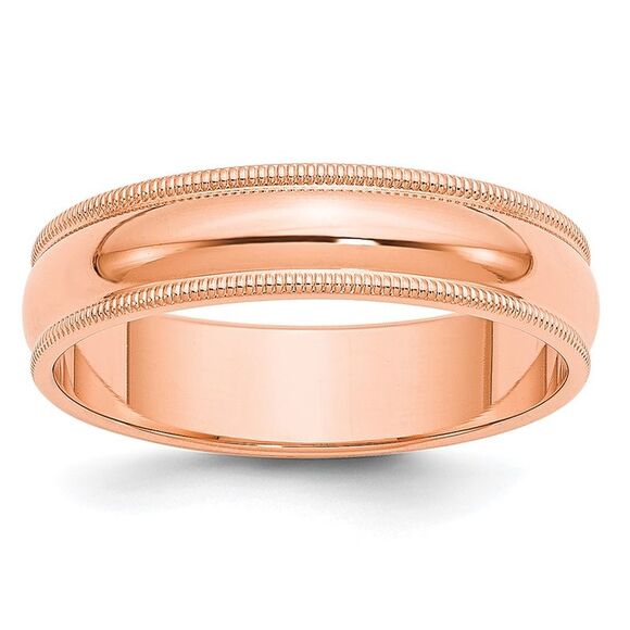 Kazi Luxury 14k Rose Gold 5mm Milgrain Half-Round Wedding Band Size 8